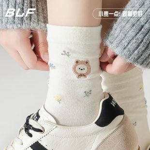 袜子女款 ins潮初中学生可爱学院风长袜秋天 纯棉白色中筒袜秋冬季