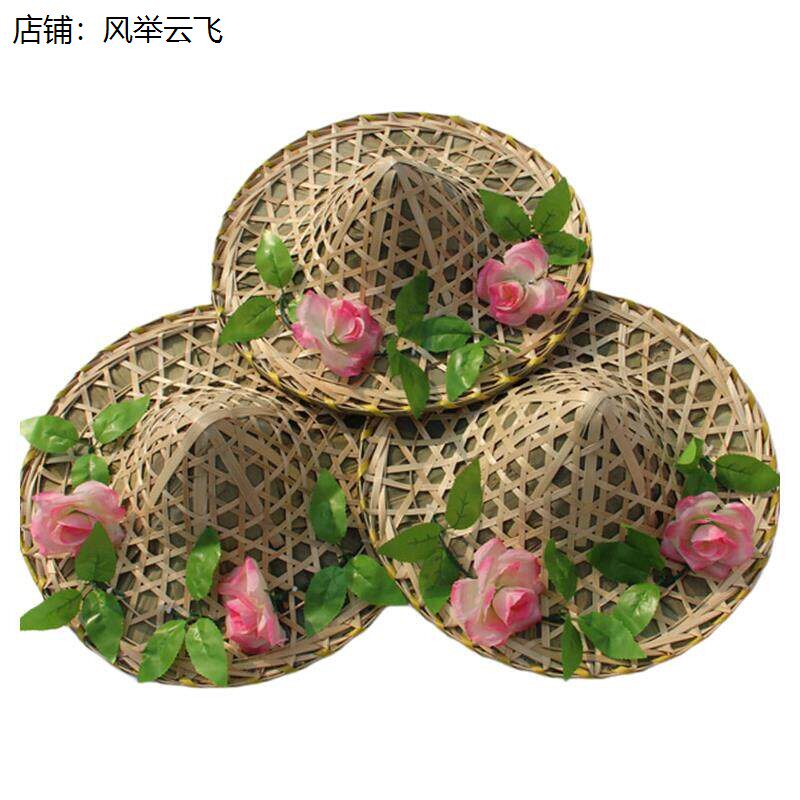 手工竹编古风红军斗笠帽