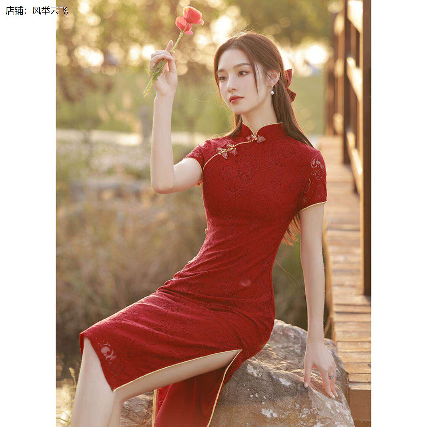 送考旗袍高考旗开得胜三件套红色高端大气上档次绿色黄色妈妈穿的