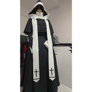 圣职系 片裁收腰神父修女斗篷连帽披肩有口袋OP连衣裙套装 尾款