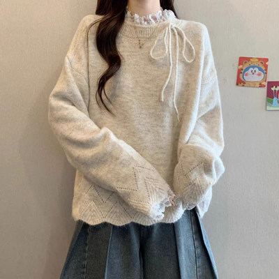 大码高级感蕾丝拼接毛衣