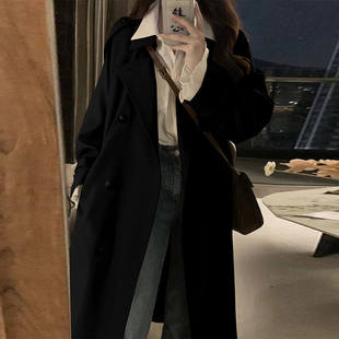 黑色风衣外套女小个子中长版2025新款春秋韩系今年流行英伦风大衣