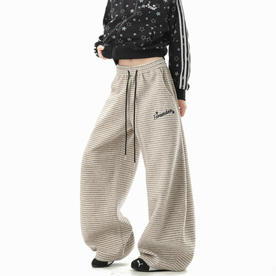 美式复古辣妹条纹休闲厚