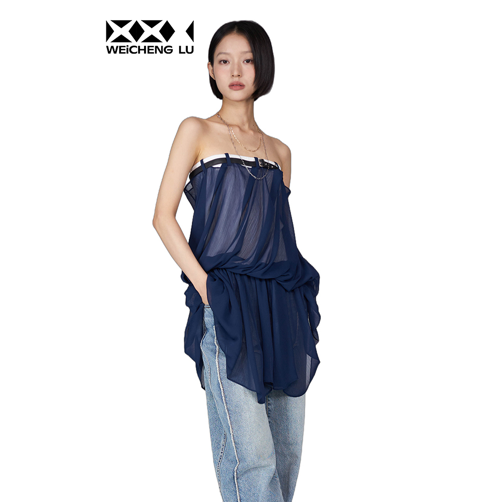 WEiCHENGLU SS25褶皱垂感抹胸上衣