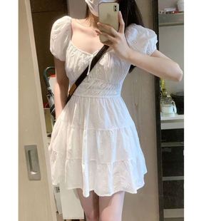 新款 初恋清纯白色连衣裙女夏季 收腰显瘦小个子甜美温柔风仙女裙子