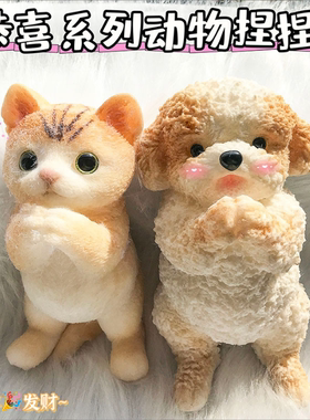 新款拜年小狗恭喜猫咪泰迪犬网红摆件礼物公仔玩偶解压捏捏乐玩具