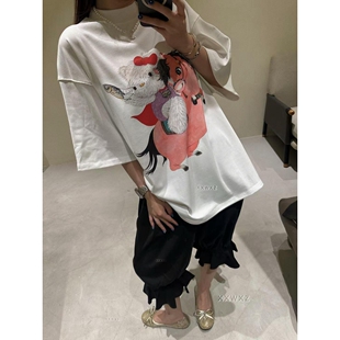 韩国东大门夏季新款减龄可爱肥马kitty白色圆领套头短袖T恤上衣女