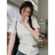 辣妹设计感露锁骨修身 T恤女夏季 显瘦正肩上衣 纯色短袖 韩系基础款