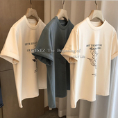 复古植物花卉印花印花圆领短袖 设计感小众纯棉正肩上衣 T恤女夏季