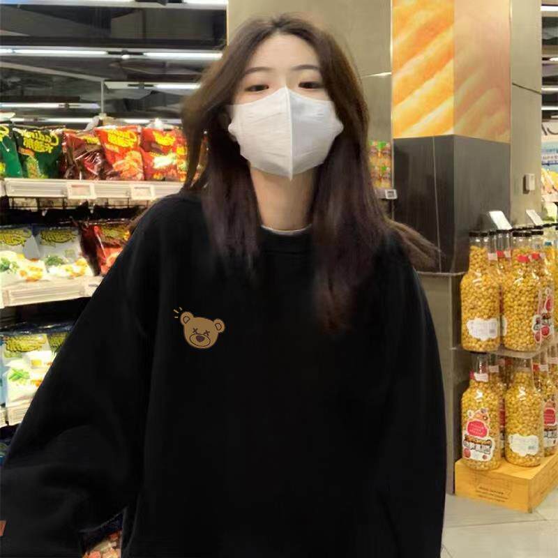 美式复古棕色圆领卫衣女春秋冬加绒宽松美拉德慵懒风chic长袖上衣