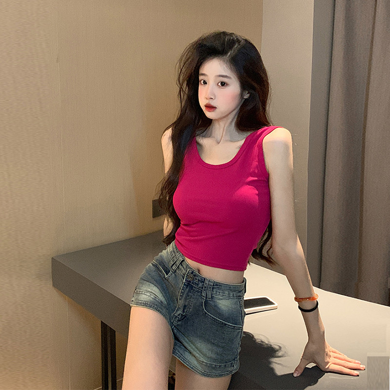纯欲性感露背吊带背心女夏纯棉紧身短款内搭上衣设计感掐腰打底衫