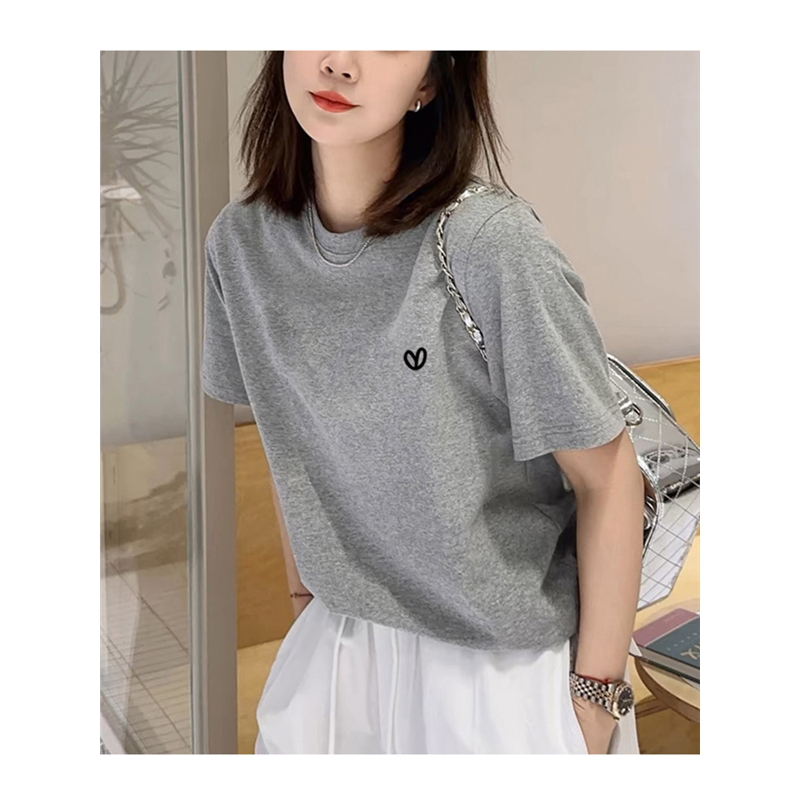 小众设计感正肩纯棉短袖t恤女士时尚百搭洋气灰色上衣打底衫夏季