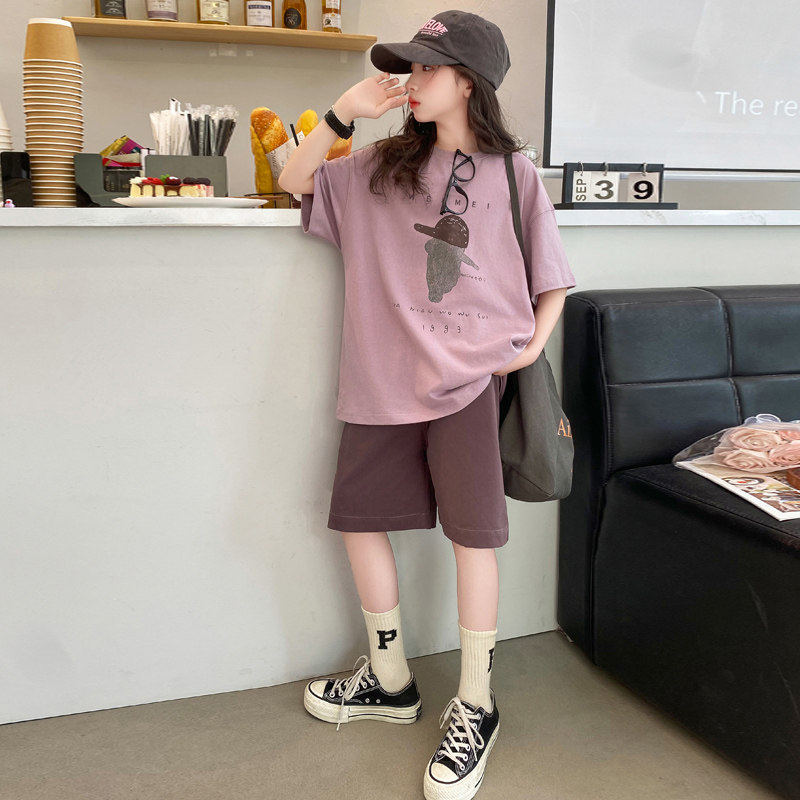 女童t恤纯棉夏装2026新款中大童短袖上衣宽松韩版圆领体恤百搭潮t