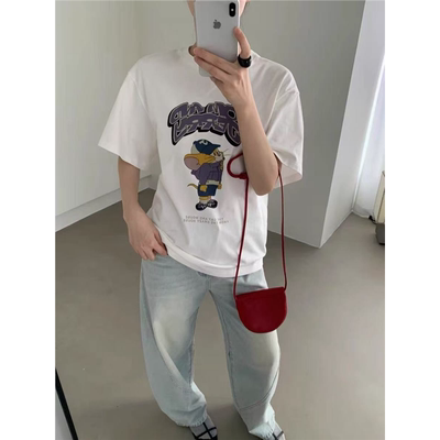 aboutmoon卡通老鼠字母印花短袖T恤女2025夏新款韩版减龄百搭上衣