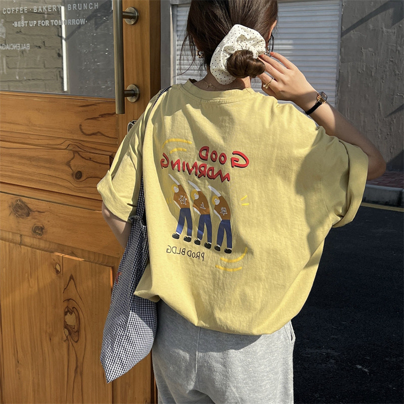 商场专柜条黄色袖T恤女潮牌下衣失踪韩国东大门欧洲站欧货上衣夏