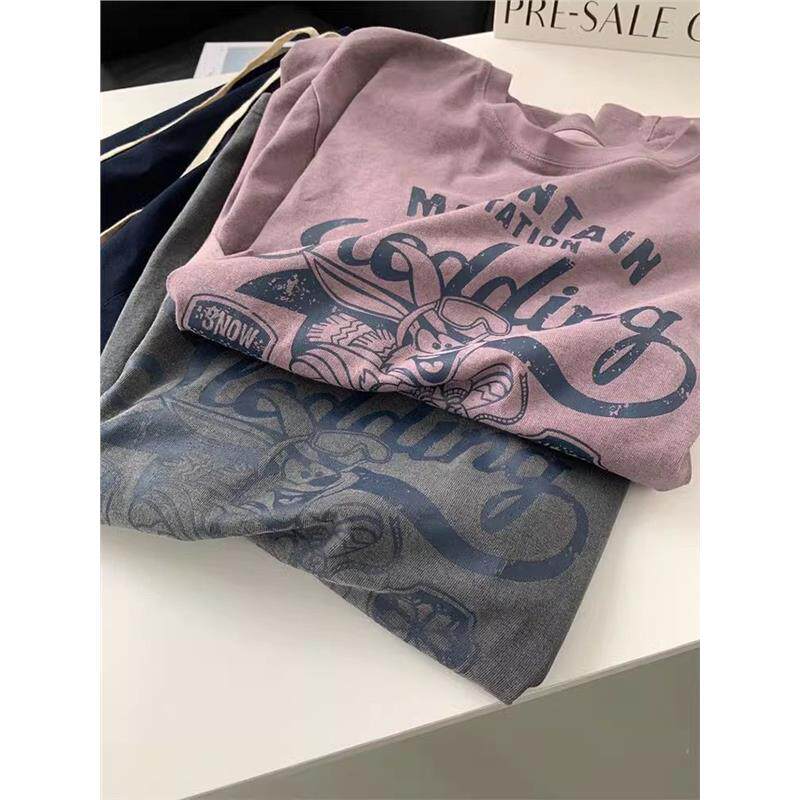 多巴胺穿搭日系复古趣味兔子印花T恤女夏季短袖宽松显瘦百搭上衣