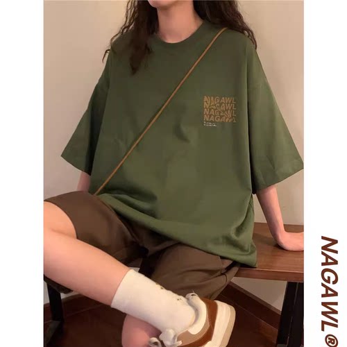 naga自制2025夏季新款宽松美式复古简约纯棉短袖t恤女设计感小众