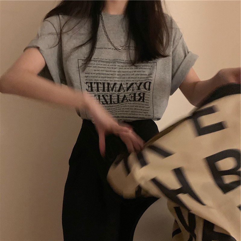 深灰色复古正肩纯棉短袖t恤女2026年新款大码宽松上衣夏季高级感