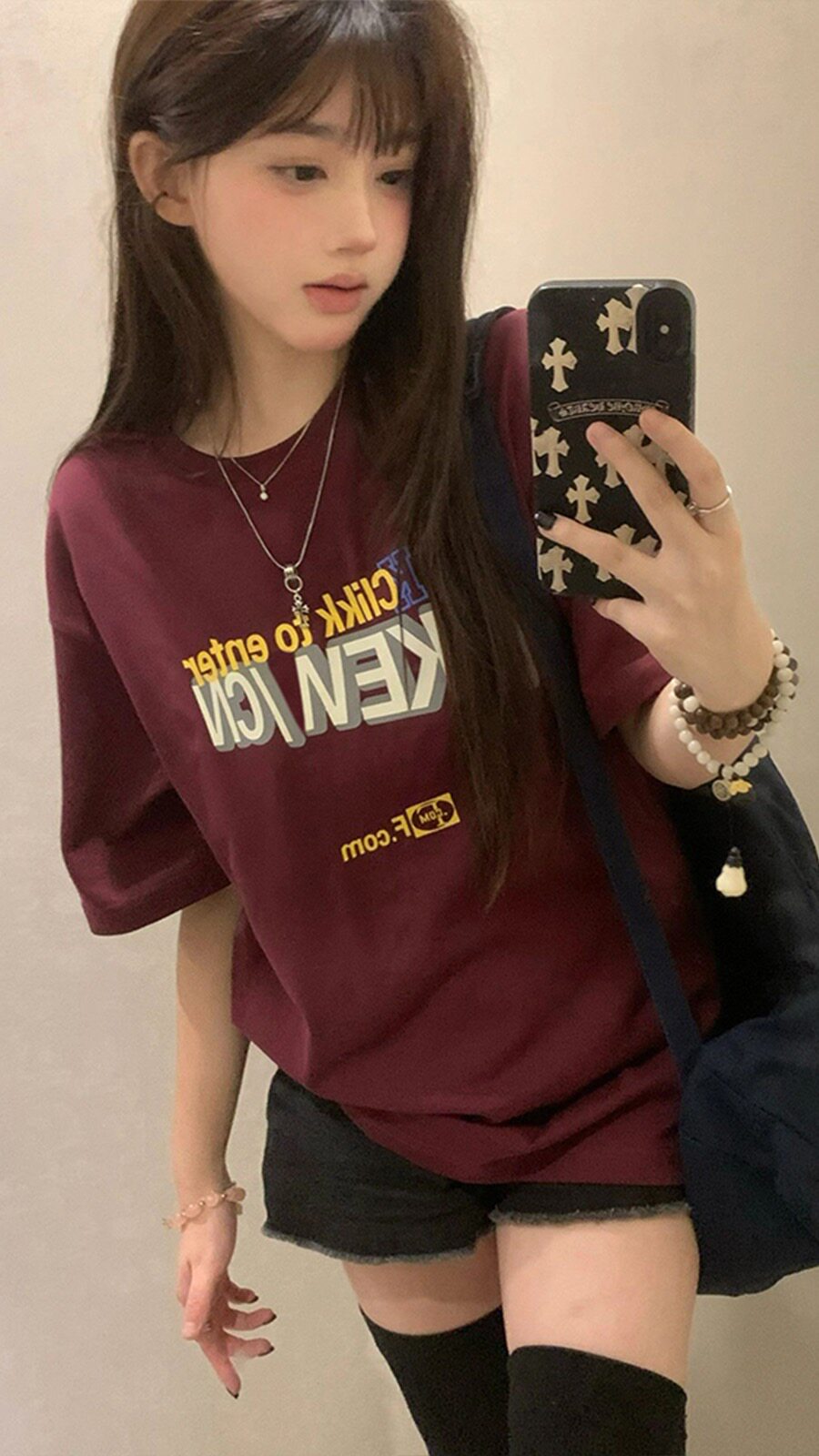 t恤女夏宽松短袖ins潮牌纯棉2024新款韩版中长款字母印花红色上衣