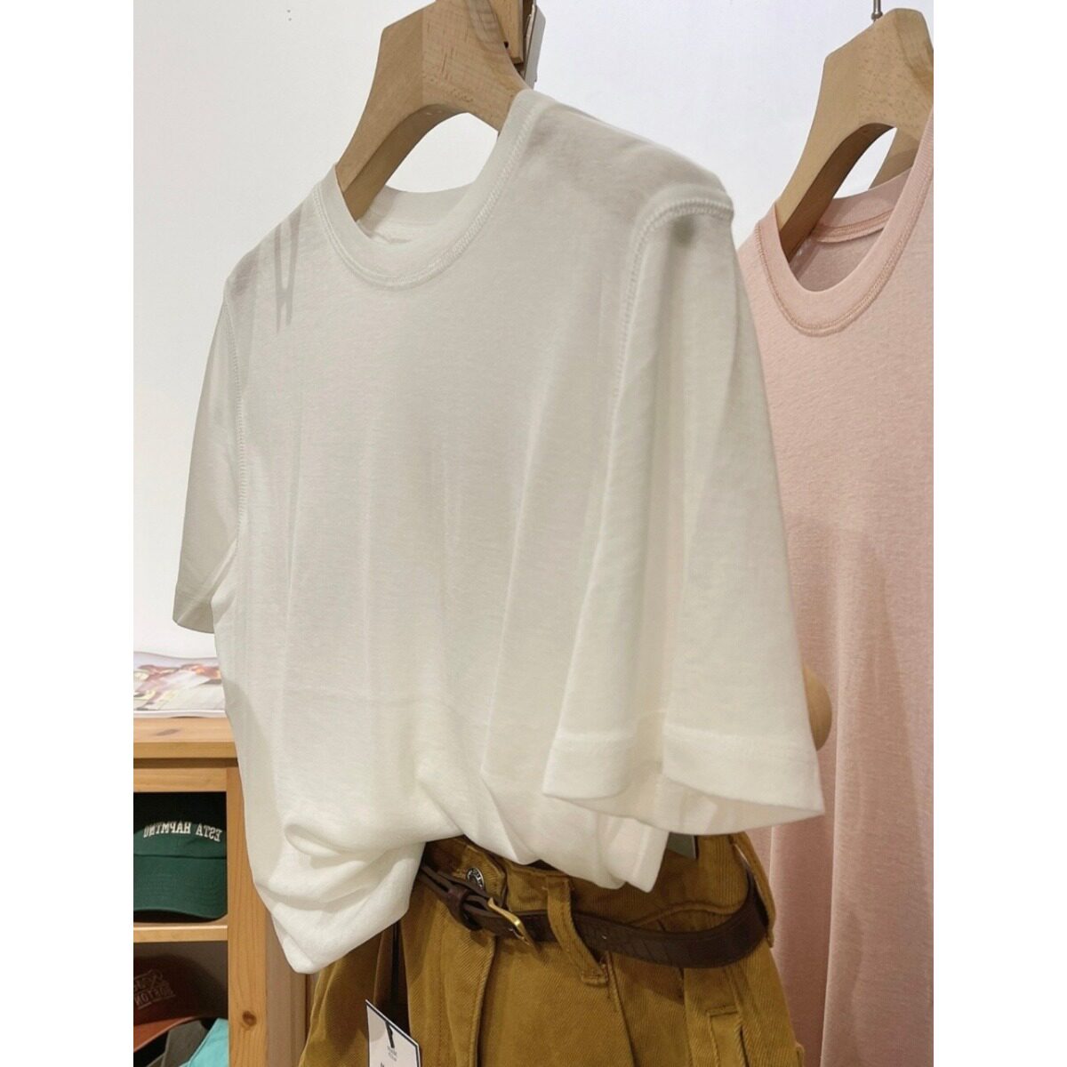 白色天丝短袖T恤女套头圆领正肩面膜上衣打底衫夏季薄款宽松体恤