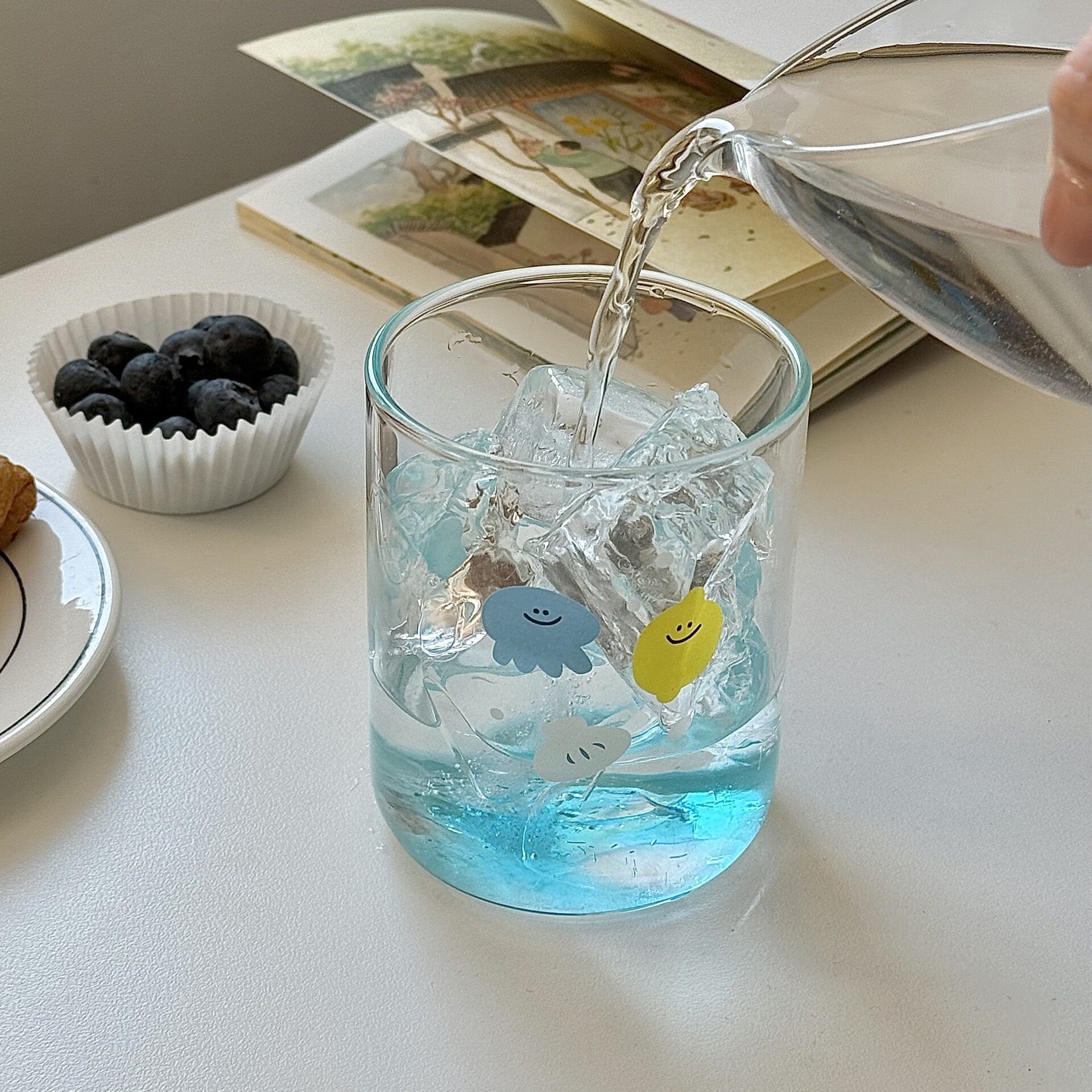 蓝色海洋贝壳玻璃杯情侣款水杯高硼硅耐热可爱卡通杯咖啡杯牛奶杯