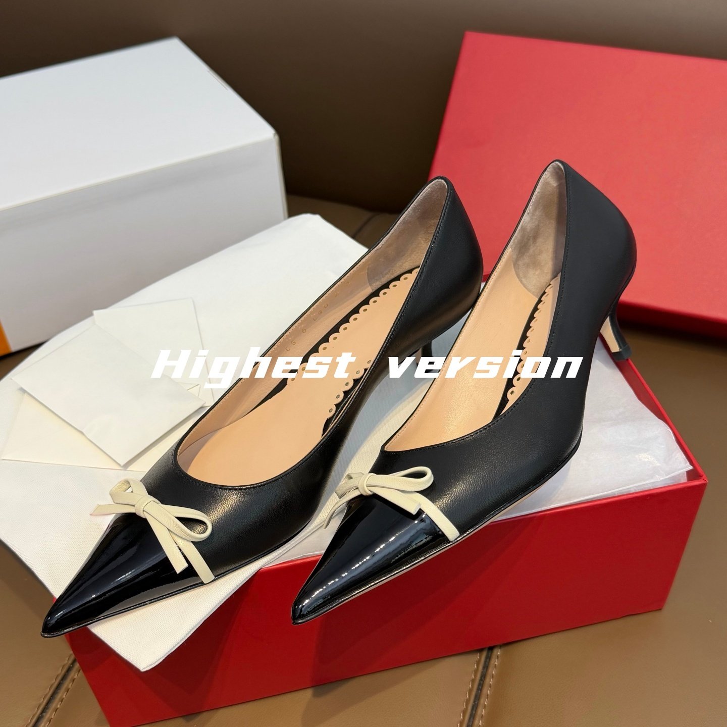【Highest version】尖头V扣高跟鞋蝴蝶结细跟平底浅口通勤单鞋女,女鞋,浅口单鞋,淘宝优惠券,粉丝福利购,淘宝优惠卷
