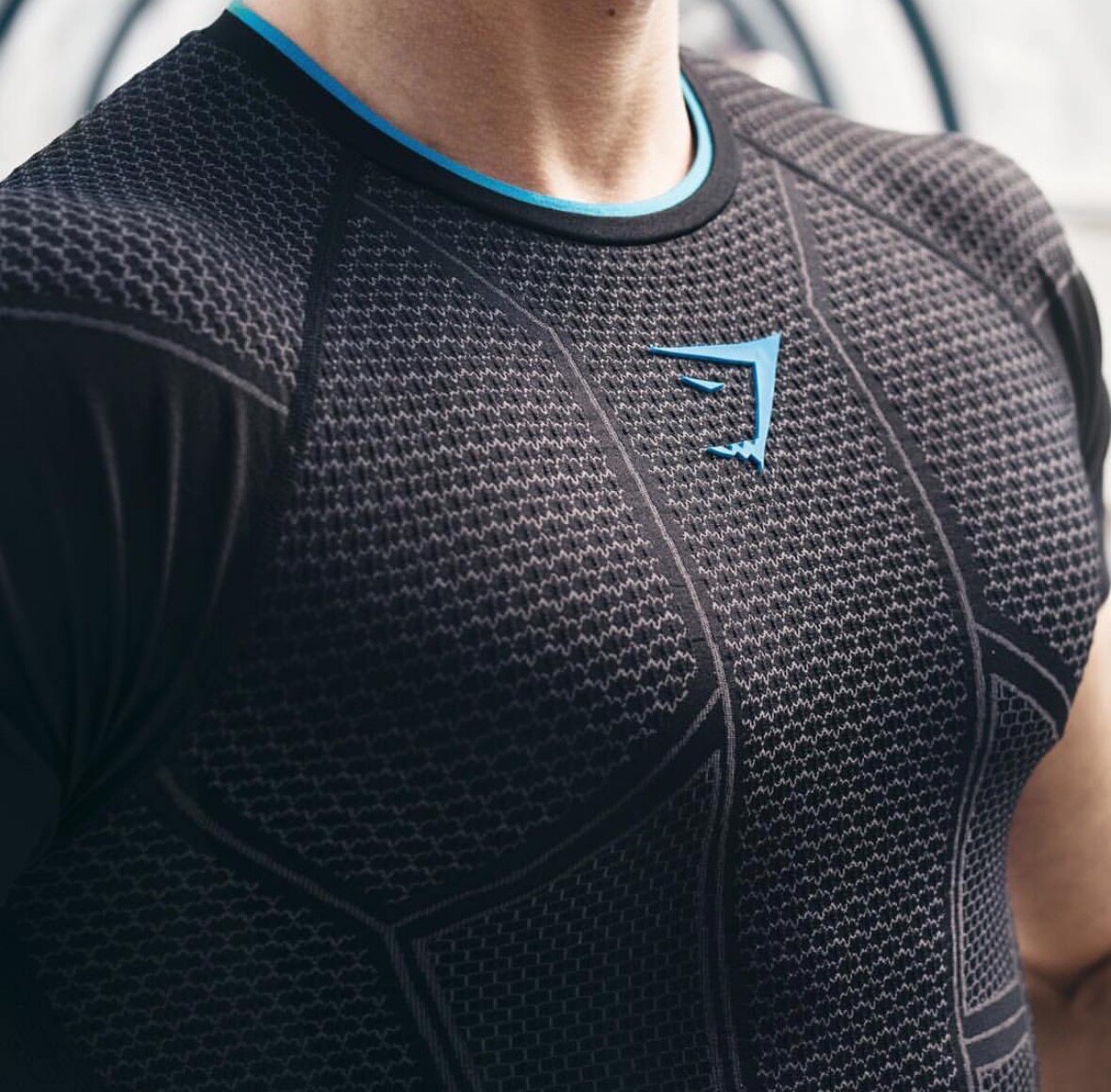 thumbnail for Return to the limited supply of Golden Shark onyx1.0 seamless short sleeve black blue 3D three-dimensional blue label sports compression fitness T-shirt