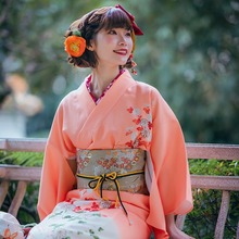 日本和服女传统正装和服套装访问和服定位印花不易皱改良版140CM