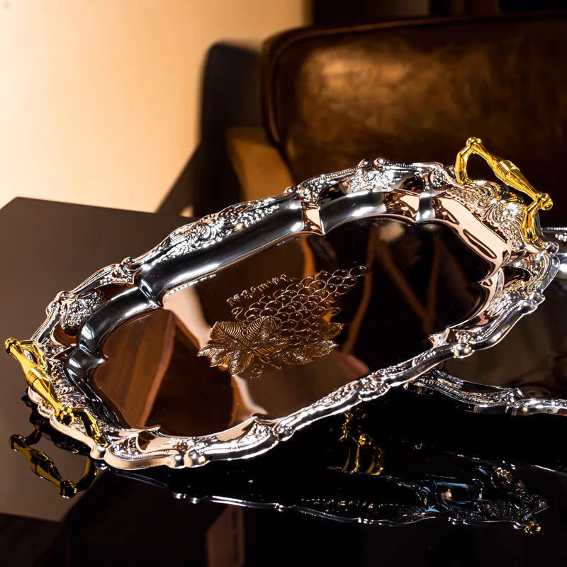 轻奢复古托盘不锈钢酒店果盘家用客厅收纳盘装饰摆件盘,餐饮具,餐用托盘,淘宝优惠券,粉丝福利购,淘宝优惠卷