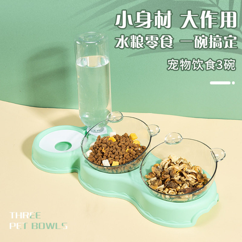 宠物碗批发塑料狗碗双碗自动饮水防打翻食盆宠物碗可爱猫饭盆猫碗