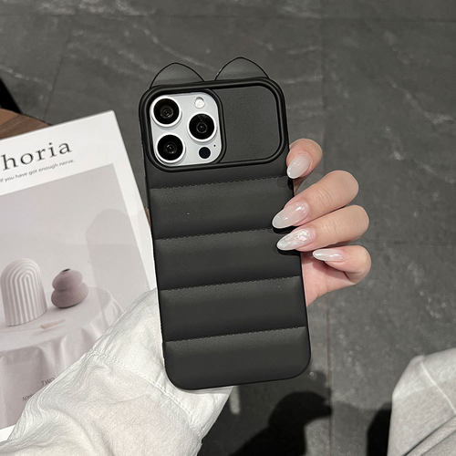 立体猫耳条纹适用苹果17promax手机壳iPhone16pro可爱招财猫15plus大孔侧面猫爪14防摔13网红12情侣11女air男