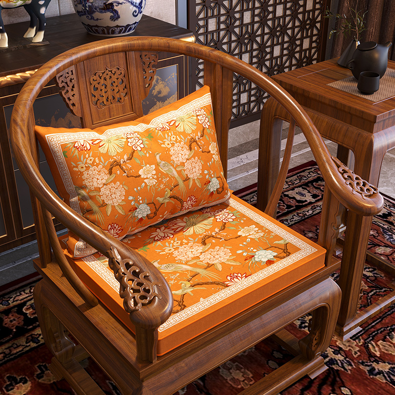 中式茶椅垫坐垫红木沙发垫太师椅圈椅座垫靠枕实木椅子垫防滑加厚