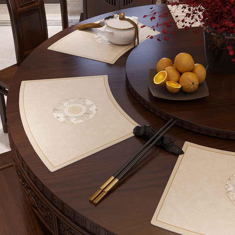 圆桌扇形餐垫中式防水防油皮革