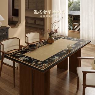 氛围感皮革桌布防水免洗茶几垫桌垫轻奢国风餐桌布石榴夫人 新中式