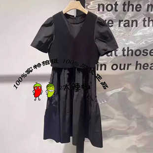 BDR3LD1973商场简约圆领长裙两件套针织外搭泡泡袖连衣裙白露落霜