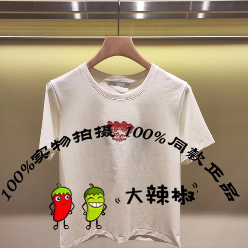 BDS2YD2533衣播女装休闲叠穿上衣百搭圆领短袖绣花T恤猫眼圆瞪