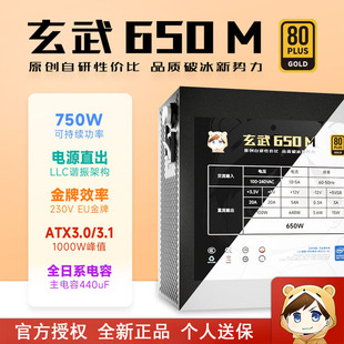 驿晨宇玄武650M电脑电源金牌台式机尘雨科技ATX主机电源额定650W