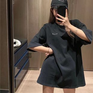 欧货大版下装消失t恤女中长款遮屁股大码高个子加长版短袖连衣裙