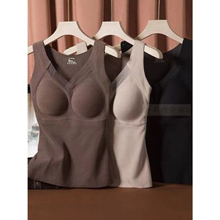 秋冬石墨烯保暖背心女带胸垫冬季 免穿文胸德绒磨面1.8厘米固定杯