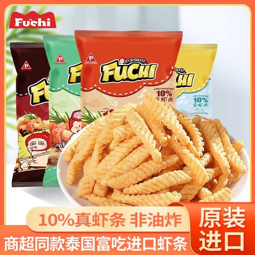 泰国进口零食富吃FuChi虾条非油炸膨化香辣薯条休闲儿童食品100g