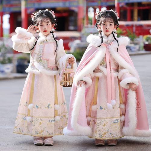 儿童古装汉服拜年服套装女童公主裙冬季2025新款国风斗篷古风唐装