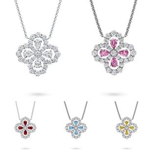 现货PT950铂金18K金培育钻石项链女款 小众满钻HW四叶草套链锁骨链