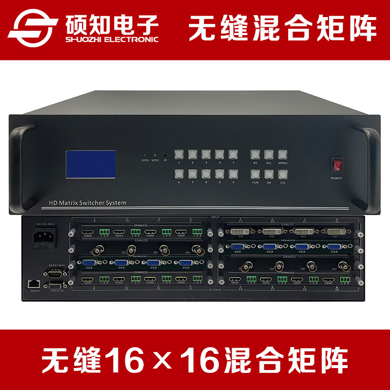 16进16出无缝混合矩阵 12/16路插卡高清无缝切换HDMI/VGA/DVI/SDI