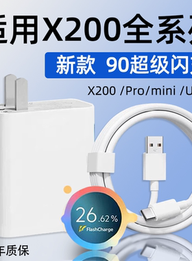 适用VIVOX200充电器90超级闪充vivox200s手机pro充电头X200Promini快充插头X200Ultra充电器8A数据线W加长2米