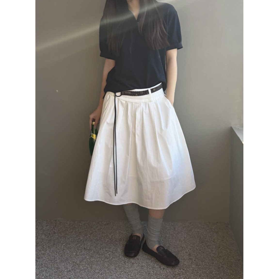 ICCIICC春季ins风休闲百搭中长伞裙女小个子半身裙广州十三行1568