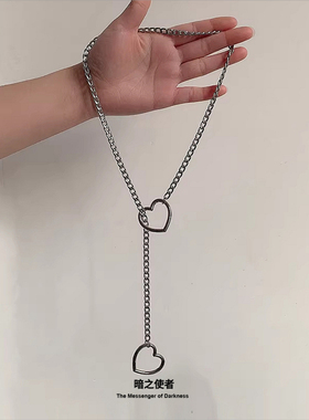 抽拉收紧桃心形朋克金属链条项链滑动个性嘻哈男女情侣锁骨链项圈