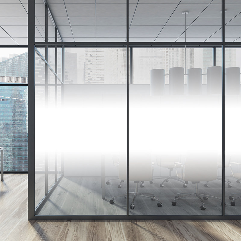 办公室白色玻璃贴膜现代简约时尚静电仿雾uv白雾渐变贴纸logo定制