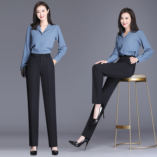 修身 西装 裤 黑色职业裤 薄款 春夏季 宽松工作裤 藏青色 女士高腰直筒裤