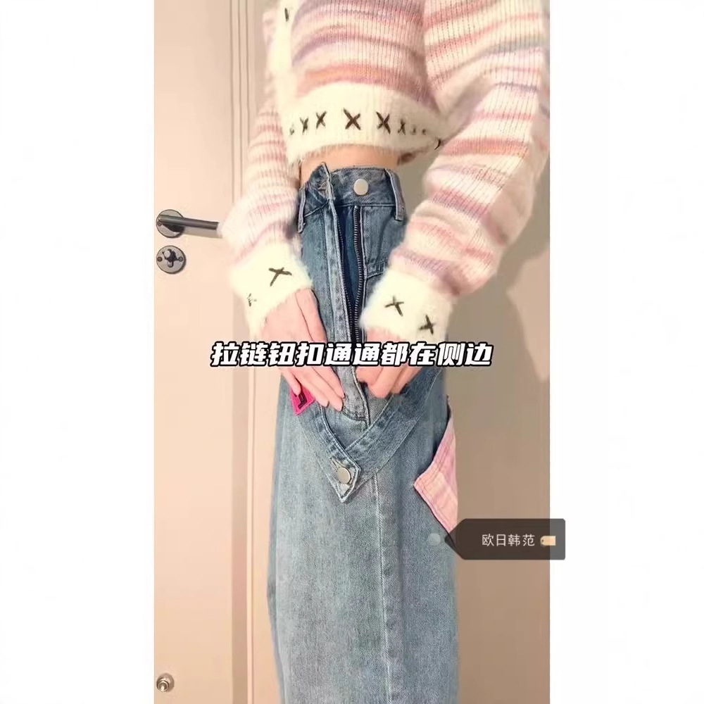 大码设计感侧边拉链阔腿