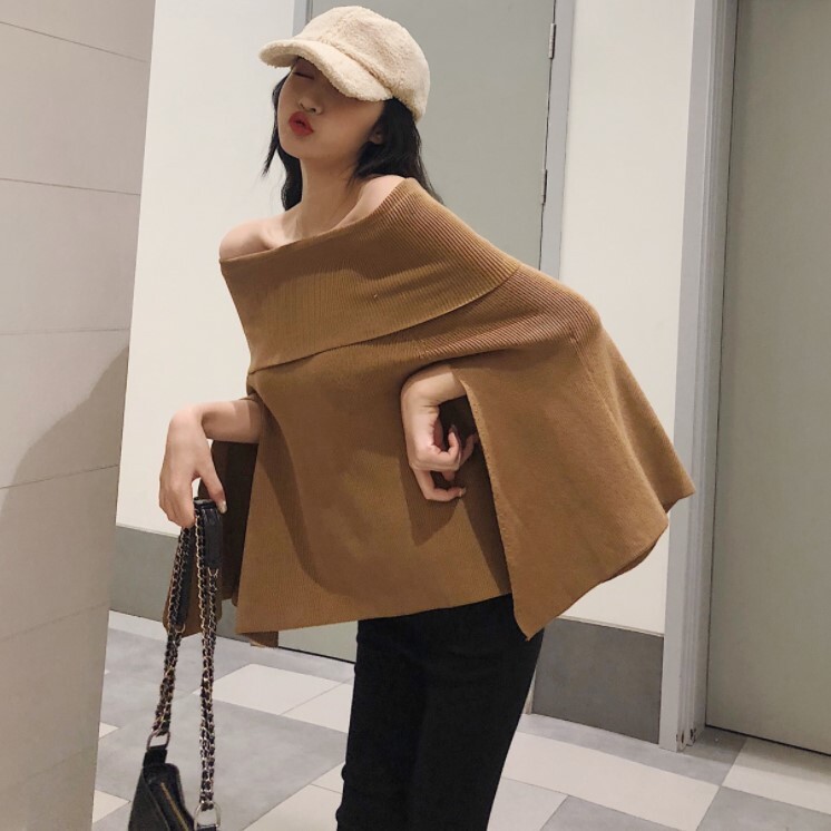 2019 Autumn and winter new pattern one word strapless sweater sexy Primer Sweater sexy jacket cloak Socketin the Women's clothing/Boutique , Wool sweater  category - from Buy2taobao.com to provide professional Taobao agent buy service